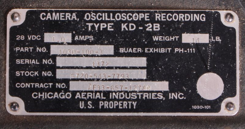Camera oscilloscope recording Type KD-2B Chicago Aerial Industries 