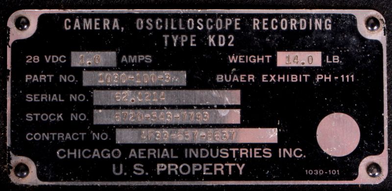 Camera oscilloscope recording Type KD2 Chicago Aerial Industries 