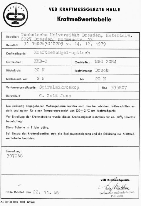 Kraftmessbügel mit optischer Messeinrichtung, KMBO, 2N-20N