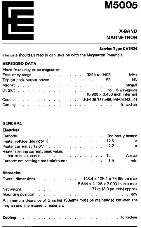 Magnetron M5005 EEV, Radar Magnetron, England