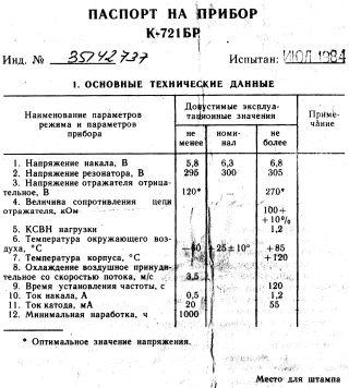 Klystron K-721BR, К-721БР