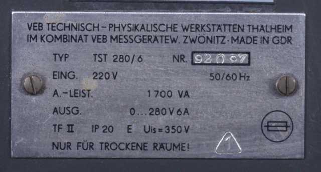 Trennstelltrafo  TST 280/6