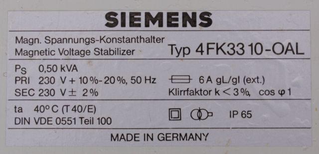 Magnetischer Spannungs-Konstanthalter, Spannungskonstanter Siemens 4FK3310-OAL