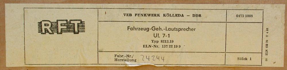 Fahrzeuglautsprecher UL 7-1 fuer U 700