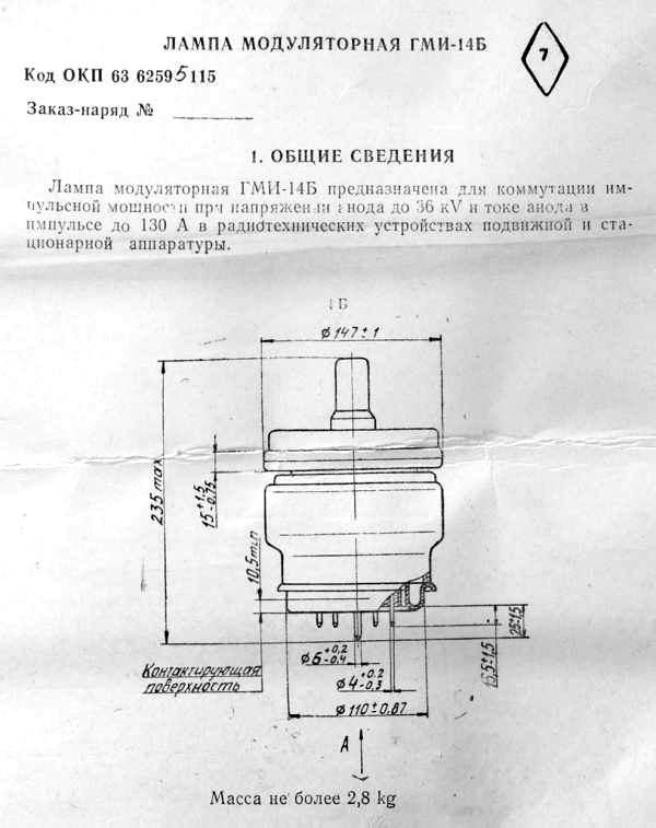 Impuls- Senderöhre GMI-14B, Triode