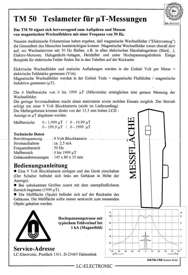 Teslameter TM50, LC-Electronic, μT-Messungen.