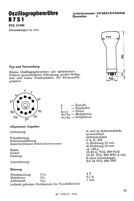 Bildröhre B7S1 Elektronenstrahlröhre RFT