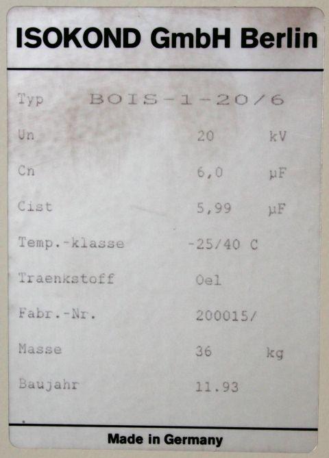 Hochspannungskondensator 6mkF und 20kV 