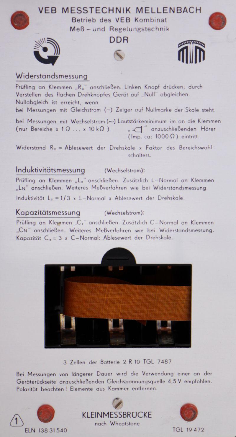 Widerstandsmessbrücke nach Wheatstone, VEB Messtechnik Mellenbach