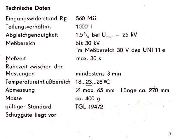 HM-S30e Hochspannungsmessspitze für UNI-11e