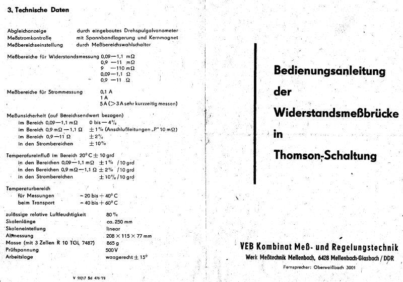 Widerstandsmessbrücke Thomson, Mellenbach